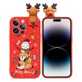 For iPhone 14 Pro Max Colored Drawing Deer Relief Doll Soft TPU Phone Case(Snowman and Deer)