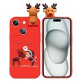 For iPhone 15 Colored Drawing Deer Relief Doll Soft TPU Phone Case(Child and Deer)