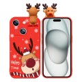 For iPhone 15 Colored Drawing Deer Relief Doll Soft TPU Phone Case(Cute Elk)