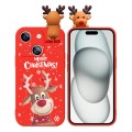 For iPhone 15 Colored Drawing Deer Relief Doll Soft TPU Phone Case(Christmas Elk)