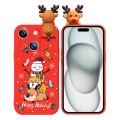 For iPhone 15 Plus Colored Drawing Deer Relief Doll Soft TPU Phone Case(Snowman and Deer)