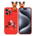 For iPhone 15 Pro Colored Drawing Deer Relief Doll Soft TPU Phone Case(Child and Deer)