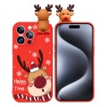 For iPhone 15 Pro Colored Drawing Deer Relief Doll Soft TPU Phone Case(Cute Elk)