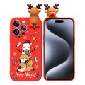 For iPhone 15 Pro Colored Drawing Deer Relief Doll Soft TPU Phone Case(Snowman and Deer)