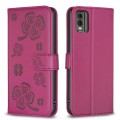 For Nokia C32 Four-leaf Embossed Leather Phone Case(Rose Red)