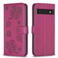 For Google Pixel 7 Pro Four-leaf Embossed Leather Phone Case(Rose Red)