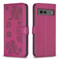 For Google Pixel 7a Four-leaf Embossed Leather Phone Case(Rose Red)