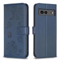 For Google Pixel 7a Four-leaf Embossed Leather Phone Case(Blue)