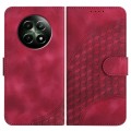 For Realme 12 5G Global YX0060 Elephant Head Embossed Phone Leather Case with Lanyard(Rose Red)