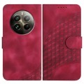 For Realme 12+ 5G Global YX0060 Elephant Head Embossed Phone Leather Case with Lanyard(Rose Red)