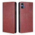 For Motorola Moto G34 5G Gloss Oil Solid Color Magnetic Leather Phone Case(Brown)