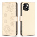 For iPhone 15 Plus Four-leaf Embossed Leather Phone Case(Gold)