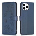 For iPhone 13 Pro Max Four-leaf Embossed Leather Phone Case(Blue)