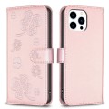 For iPhone 13 Pro Max Four-leaf Embossed Leather Phone Case(Pink)