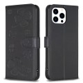 For iPhone 13 Pro Four-leaf Embossed Leather Phone Case(Black)