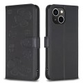 For iPhone 13 Four-leaf Embossed Leather Phone Case(Black)