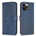 For iPhone 12 / 12 Pro Four-leaf Embossed Leather Phone Case(Blue)