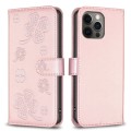 For iPhone 12 Pro Max Four-leaf Embossed Leather Phone Case(Pink)