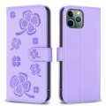 For iPhone 11 Pro Four-leaf Embossed Leather Phone Case(Purple)