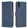 For iPhone X / XS Four-leaf Embossed Leather Phone Case(Blue)