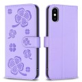 For iPhone X / XS Four-leaf Embossed Leather Phone Case(Purple)