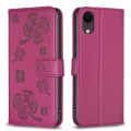 For iPhone XR Four-leaf Embossed Leather Phone Case(Rose Red)