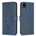 For iPhone XR Four-leaf Embossed Leather Phone Case(Blue)