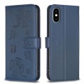 For iPhone XS Max Four-leaf Embossed Leather Phone Case(Blue)