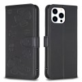 For iPhone 14 Pro Four-leaf Embossed Leather Phone Case(Black)