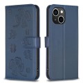 For iPhone 14 Plus Four-leaf Embossed Leather Phone Case(Blue)