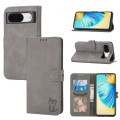 For Google Pixel 8 Embossed Happy Cat Pattern Flip Leather Phone Case(Grey)