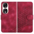 For Honor 90 YX0060 Elephant Head Embossed Phone Leather Case with Lanyard(Rose Red)