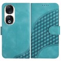 For Honor 90 YX0060 Elephant Head Embossed Phone Leather Case with Lanyard(Light Blue)