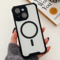 For iPhone 15 Plus Colorful Two-Color Lens Film MagSafe Magnetic Horn Acrylic+TPU Case(Black)