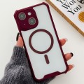 For iPhone 15 Plus Colorful Two-Color Lens Film MagSafe Magnetic Horn Acrylic+TPU Case(Red)