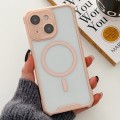 For iPhone 14 Colorful Two-Color Lens Film MagSafe Magnetic Horn Acrylic+TPU Case(Pink)