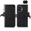 For Honor 100 5G Ostrich Pattern Genuine Leather RFID Phone Case(Black)