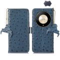 For Honor Magic6 Lite / X50 / X9b Ostrich Pattern Genuine Leather RFID Phone Case(Blue)
