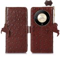 For Honor Magic6 Lite / X50 / X9b Ostrich Pattern Genuine Leather RFID Phone Case(Coffee)