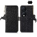 For Honor X7b Ostrich Pattern Genuine Leather RFID Phone Case(Black)