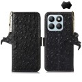 For Honor X8b Ostrich Pattern Genuine Leather RFID Phone Case(Black)