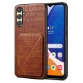 For Samsung Galaxy A14 4G/5G Denior Imitation Crocodile Leather Back Phone Case with Holder(Brown)
