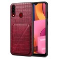 For Samsung Galaxy A20s Denior Imitation Crocodile Leather Back Phone Case with Holder(Rose Red)