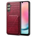 For Samsung Galaxy A24 4G Denior Imitation Crocodile Leather Back Phone Case with Holder(Rose Red)