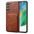 For Samsung Galaxy S21 FE 5G Denior Imitation Crocodile Leather Back Phone Case with Holder(Brown)