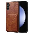 For Samsung Galaxy S23 FE 5G Denior Imitation Crocodile Leather Back Phone Case with Holder(Brown)