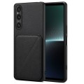 For Sony Xperia 1 V Denior Imitation Calf Leather Back Phone Case with Holder(Black)