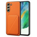 For Samsung Galaxy S21 FE 5G Denior Imitation Calf Leather Back Phone Case with Holder(Orange)