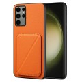 For Samsung Galaxy S23 Ultra 5G Denior Imitation Calf Leather Back Phone Case with Holder(Orange)