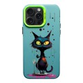 For iPhone 15 Pro Max Color Ink Frosted PC+TPU Phone Case(Black Cat)